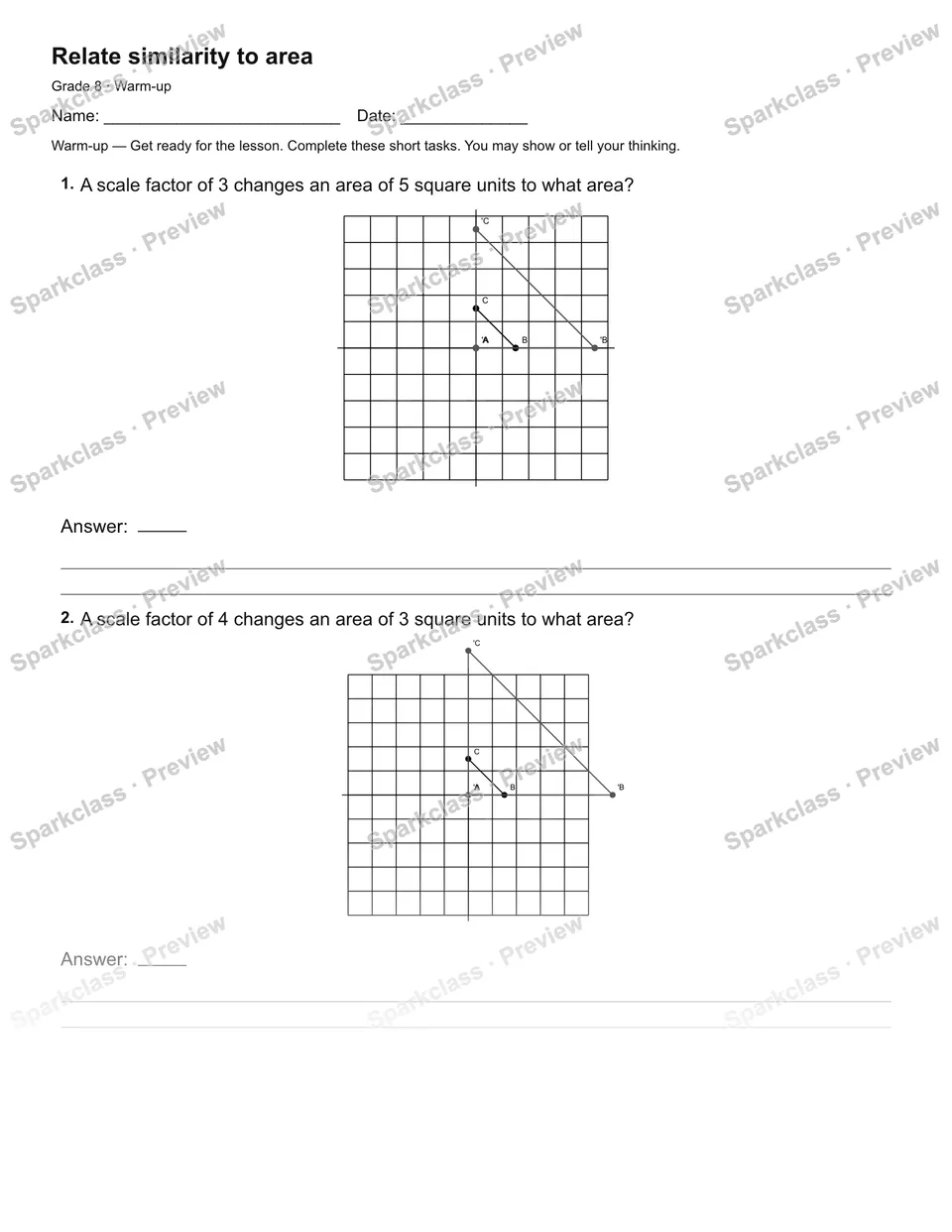 Relate similarity to area — Warm-up — page 1