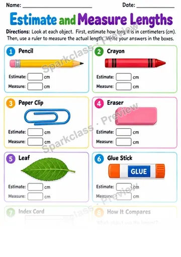 2.MD.A.3 · Estimate Lengths Warmup — Grade 2 worksheet preview