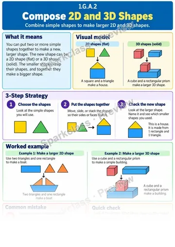 Knowledge Guide · Compose 2D and 3D Shapes — Grade 1 worksheet preview
