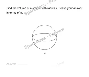 Find a cone or sphere volume — Grade 8 problem preview
