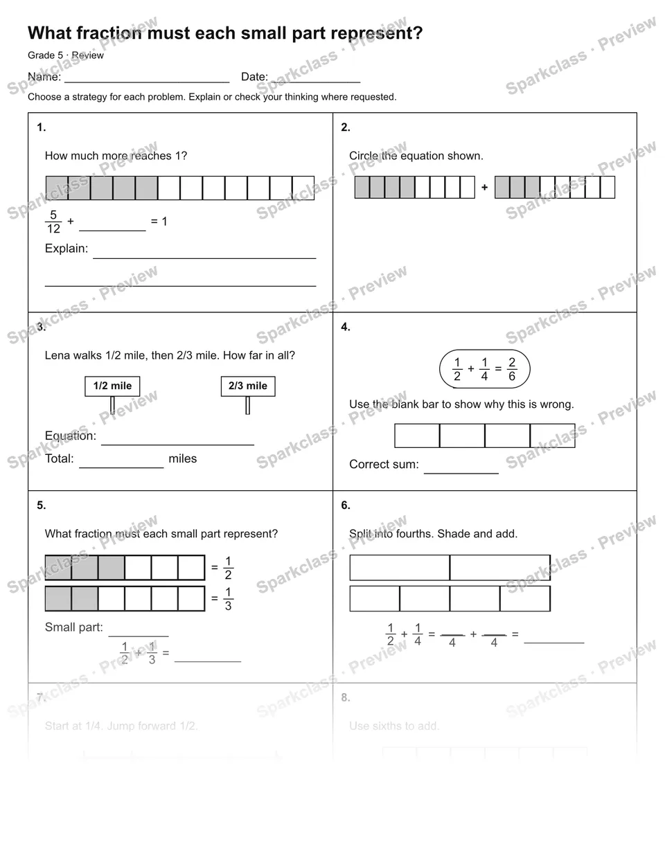 What fraction must each small part represent? — Review — page 1