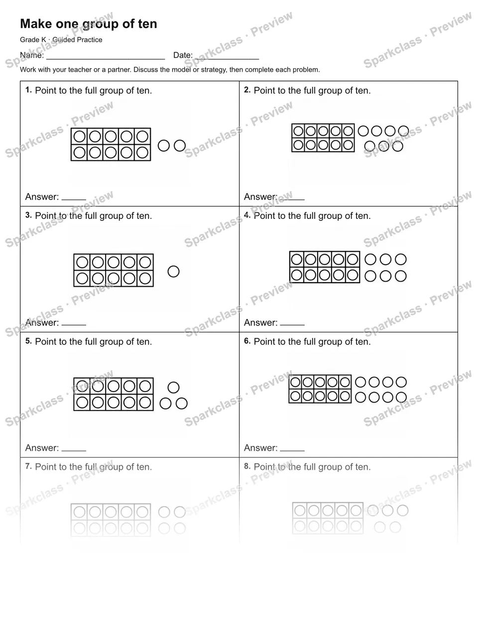 Make one group of ten — Guided Practice — page 1