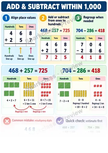 Knowledge Guide · Add and Subtract Within 1,000 — Grade 3 worksheet preview