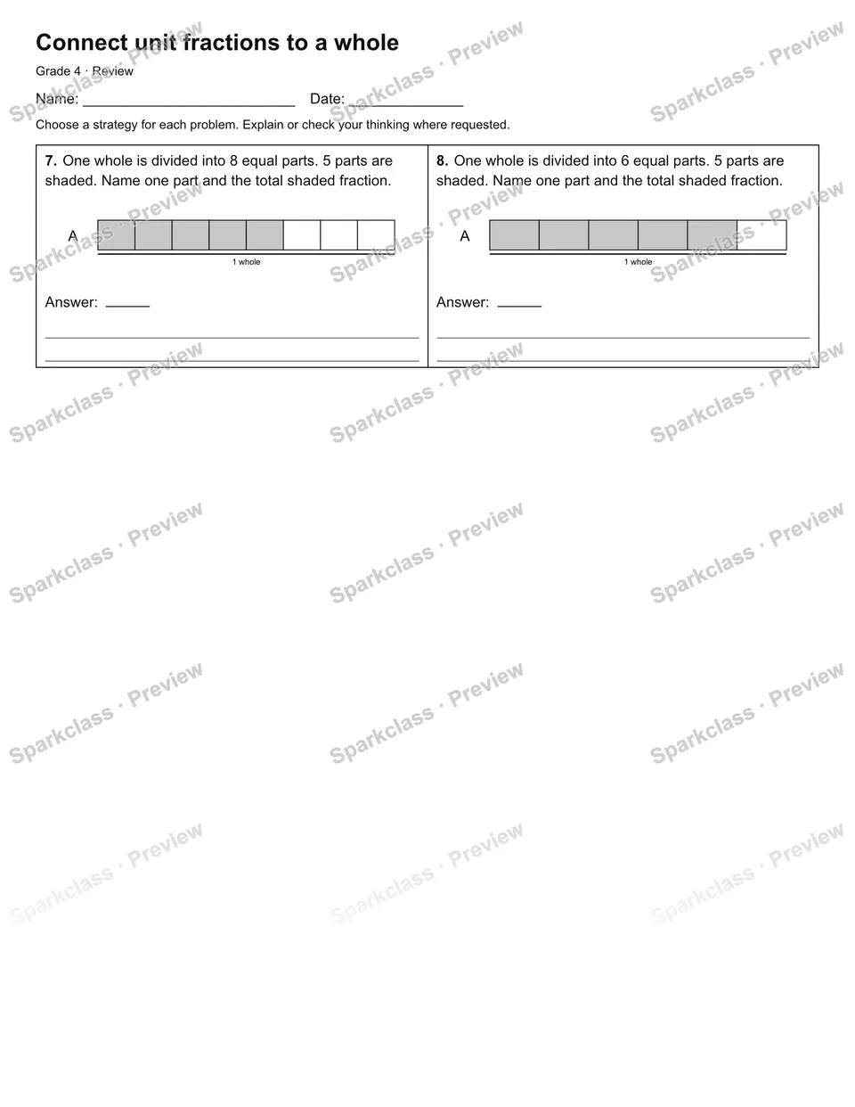 Connect unit fractions to a whole — Review — page 2