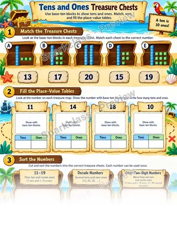 Tens And Ones Treasure Chests — Grade 1 worksheet preview