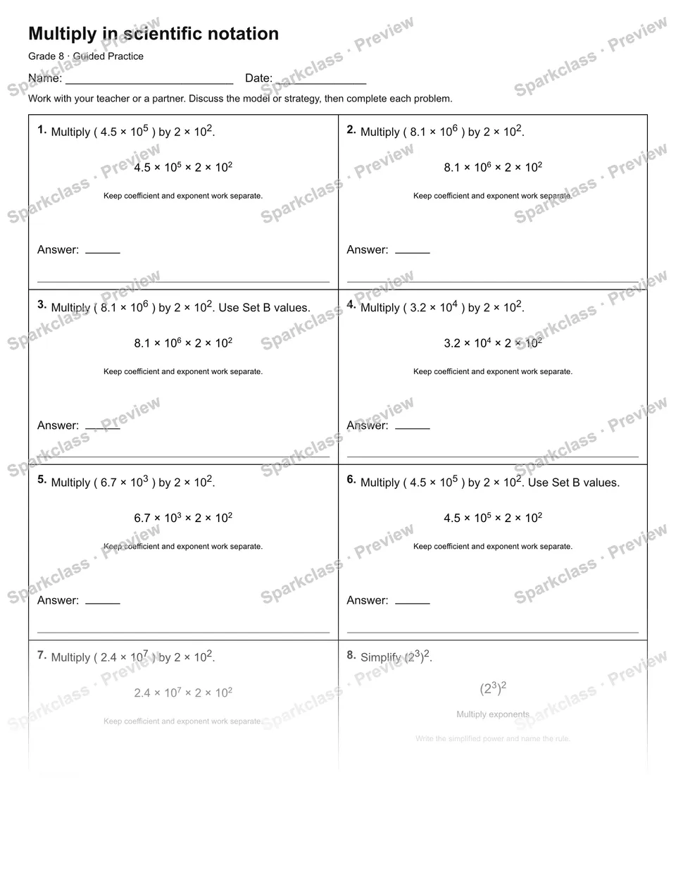 Multiply in scientific notation — Guided Practice — page 1