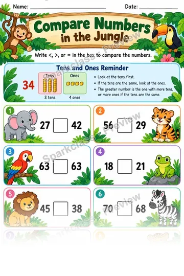 Compare Numbers Jungle — Grade 1 worksheet preview