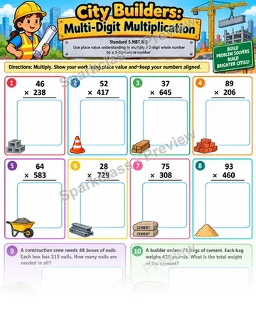 Multiply Multi-Digit Whole Numbers — Grade 5 worksheet preview