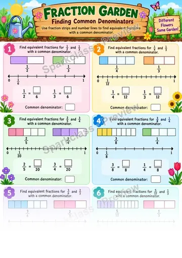 Find Common Denominators — Grade 5 worksheet preview