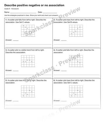 Describe positive negative or no association — Homework — Grade 8 worksheet preview