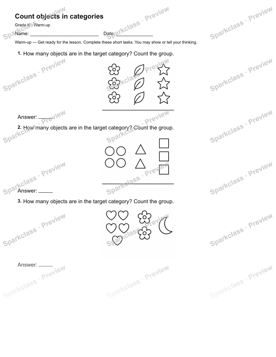 Count objects in categories — Warm-up — page 1