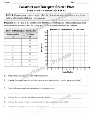 8.SP.A.1 · Scatter Plots — Grade 8 worksheet preview