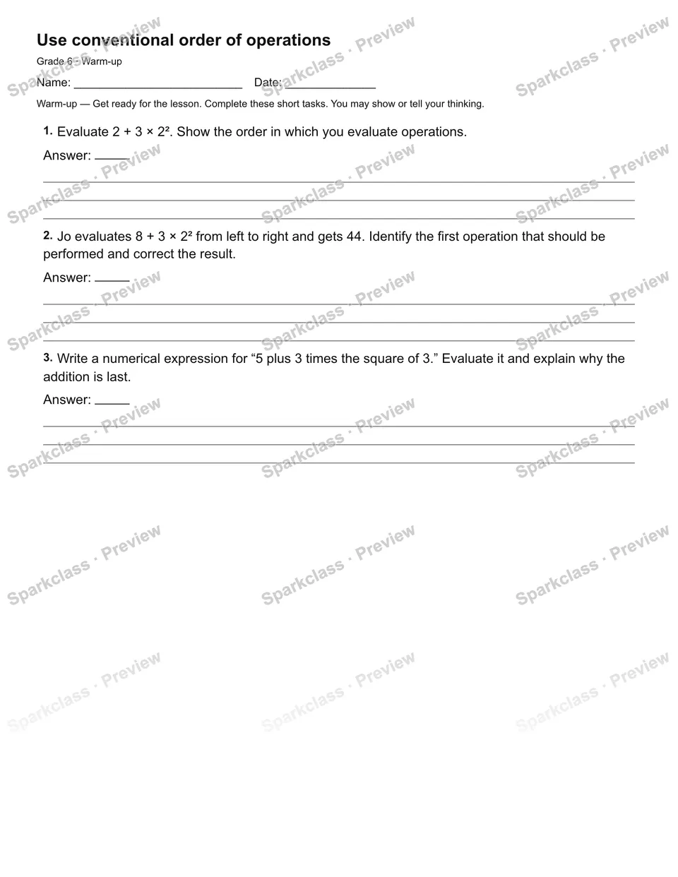 Use conventional order of operations — Warm-up — page 2