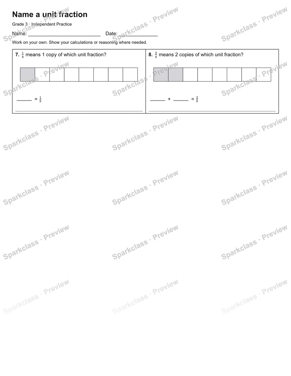 Name a unit fraction — Independent Practice — page 2