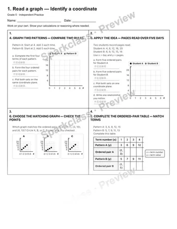 1. Read a graph — Identify a coordinate — Independent Practice — Grade 5 worksheet preview