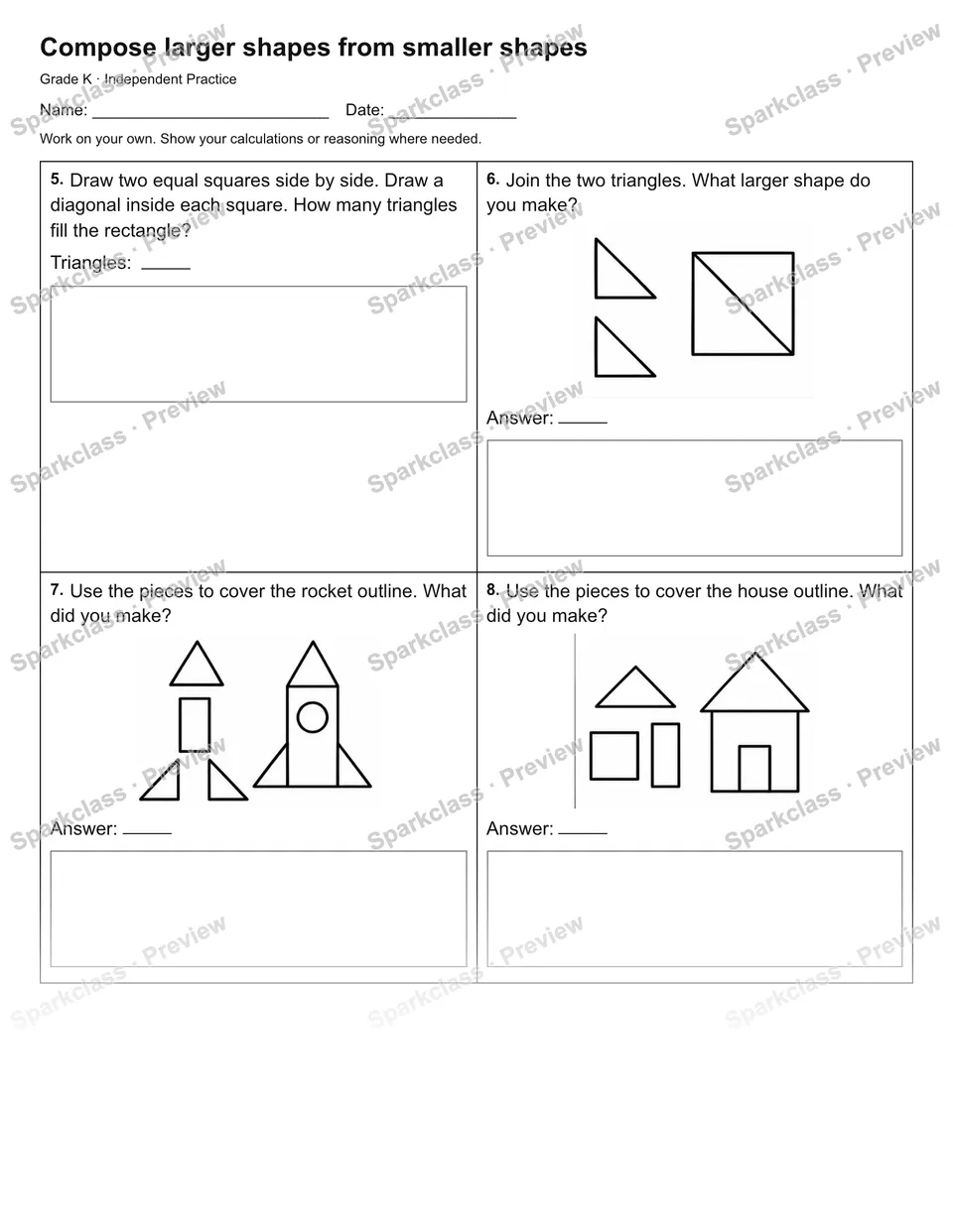 Compose larger shapes from smaller shapes — Independent Practice — page 2