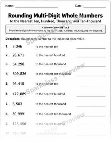 4.NBT.A.3 · 3 Rounding Variant 01 — Grade 4 worksheet preview