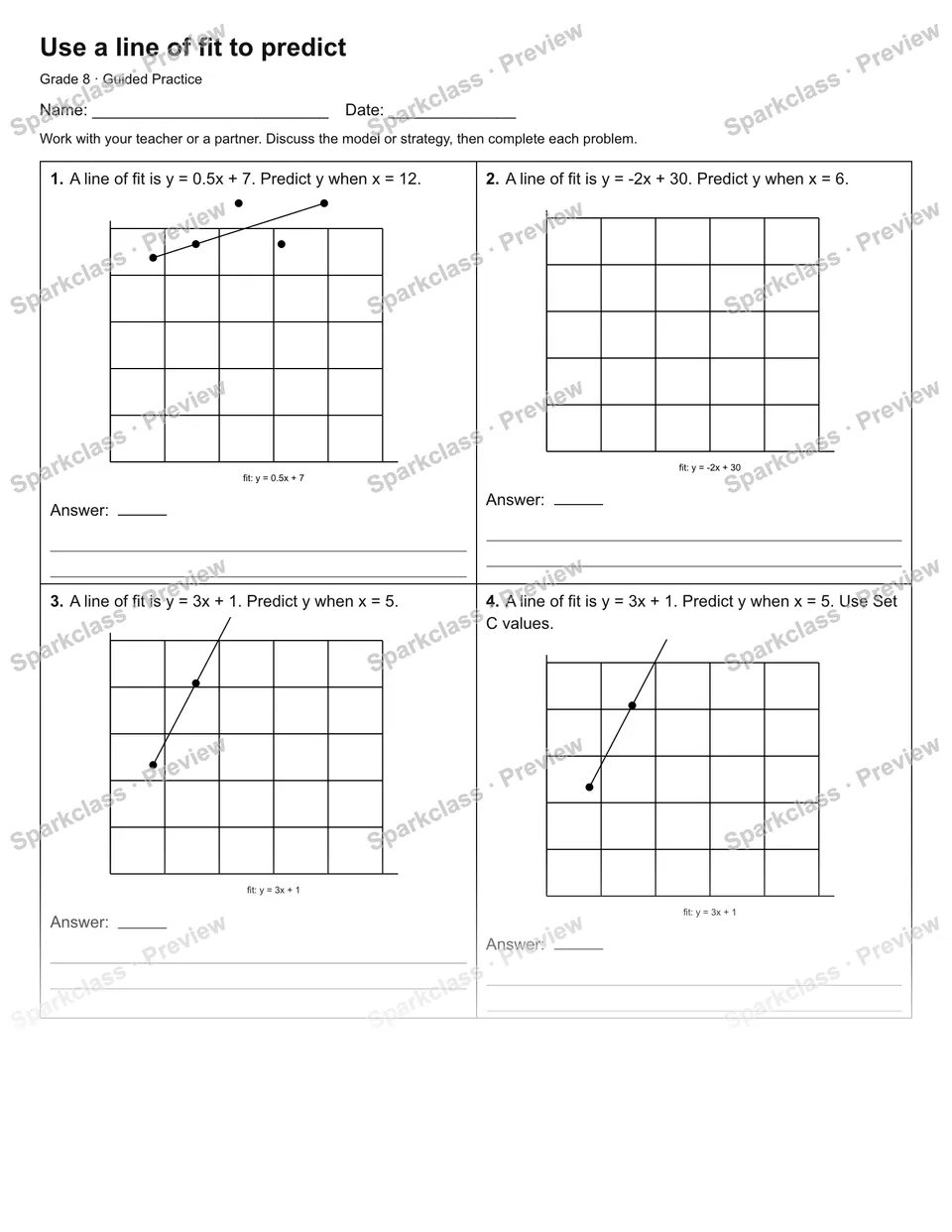 Use a line of fit to predict — Guided Practice — page 1