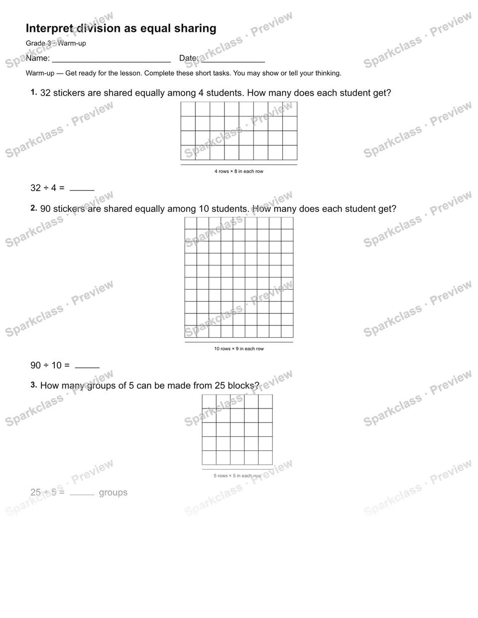 Interpret division as equal sharing — Warm-up — page 2