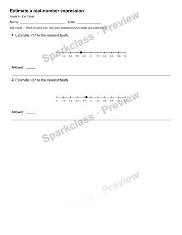 Estimate a real-number expression — Exit Ticket — Grade 8 worksheet preview