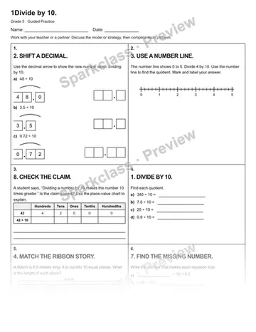 1Divide by 10. — Guided Practice — Grade 5 worksheet preview
