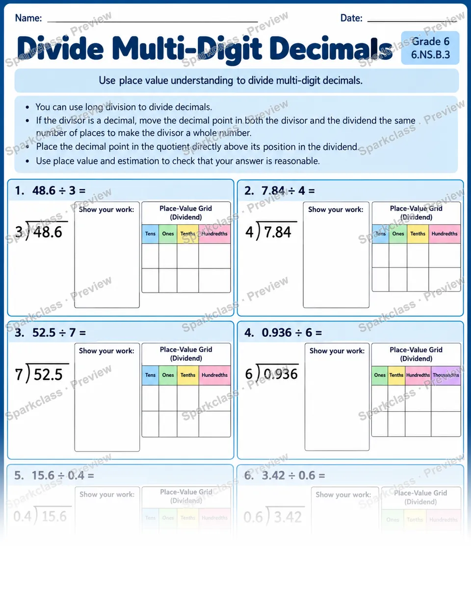 Decimal Division — page 1