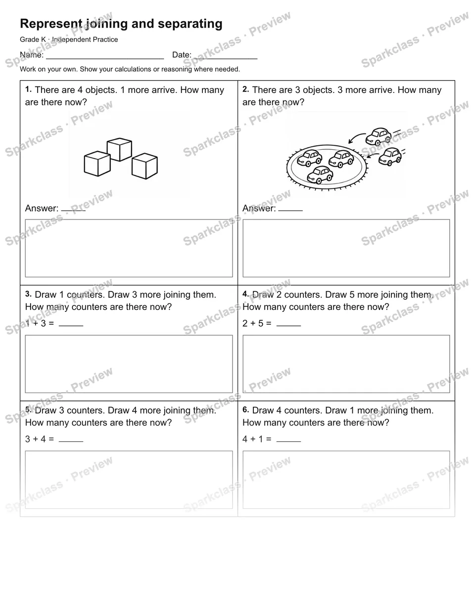 Represent joining and separating — Independent Practice — page 1