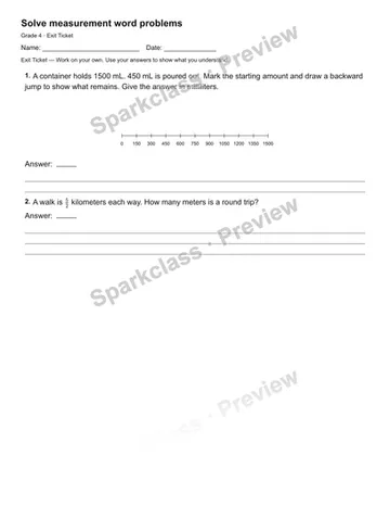 Solve measurement word problems — Exit Ticket — Grade 4 worksheet preview