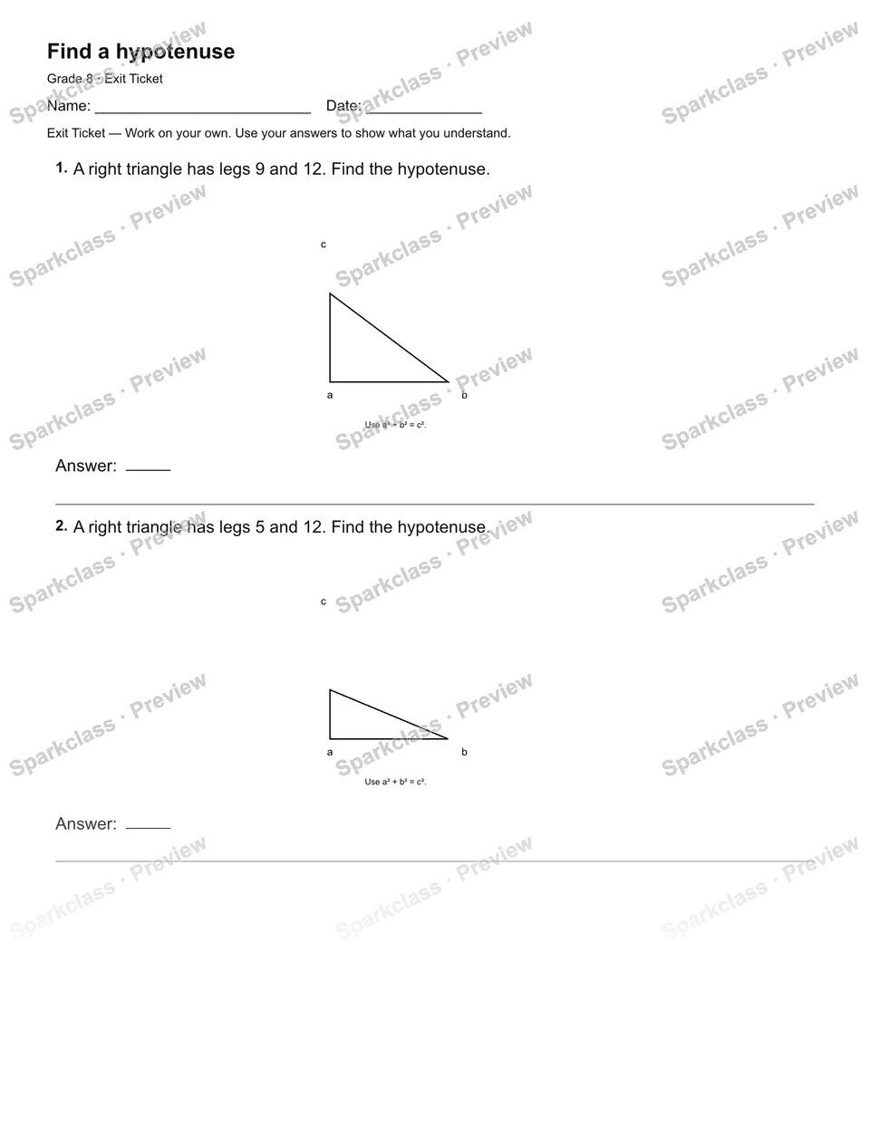Find a hypotenuse — Exit Ticket — page 2