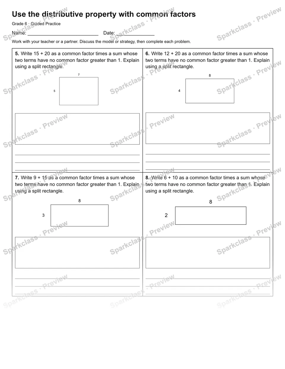 Use the distributive property with common factors — Guided Practice — page 2