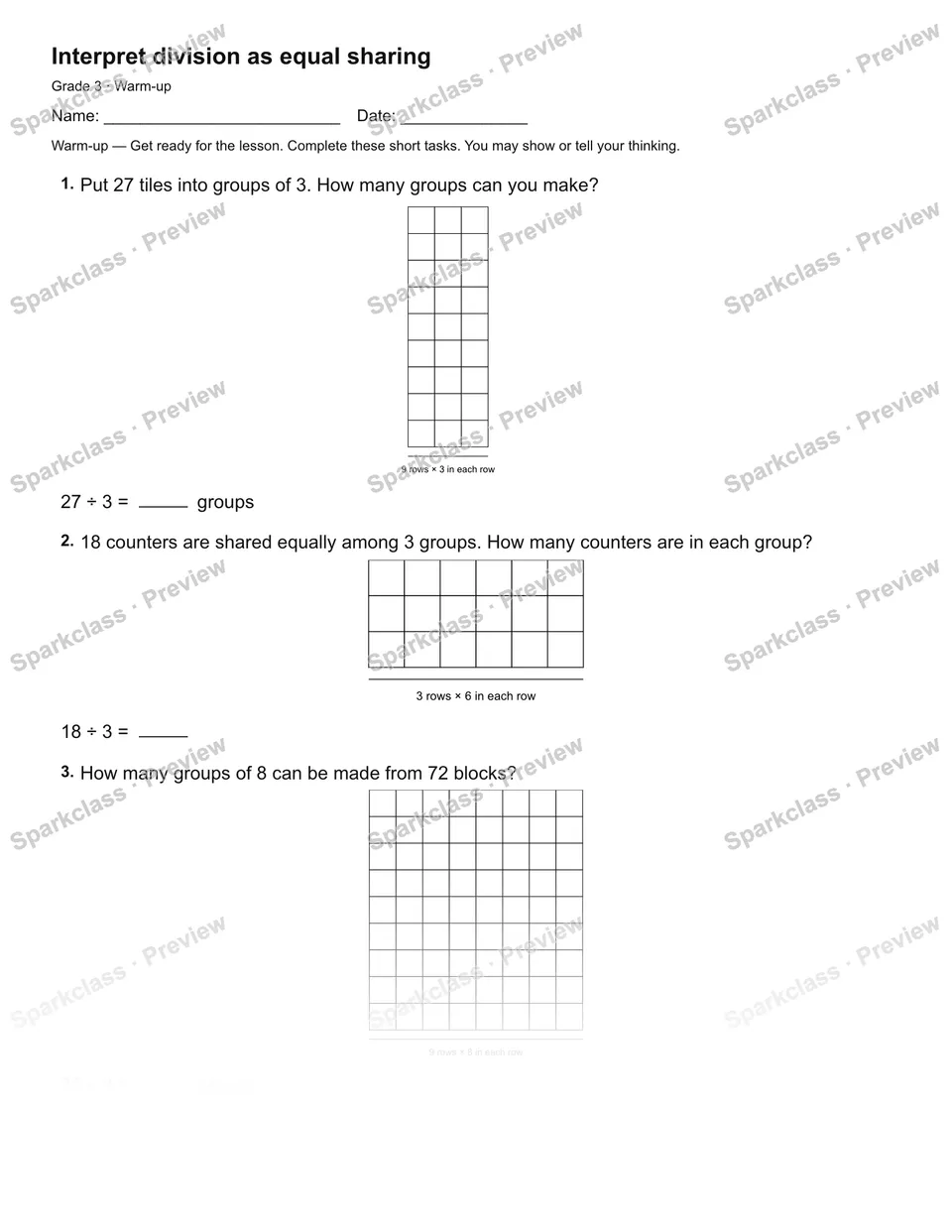 Interpret division as equal sharing — Warm-up — page 2