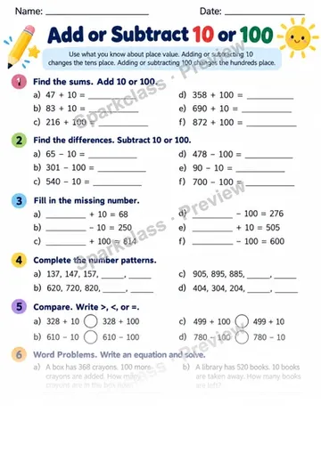 2.NBT.B.8 · Mental Add Subtract — Grade 2 worksheet preview