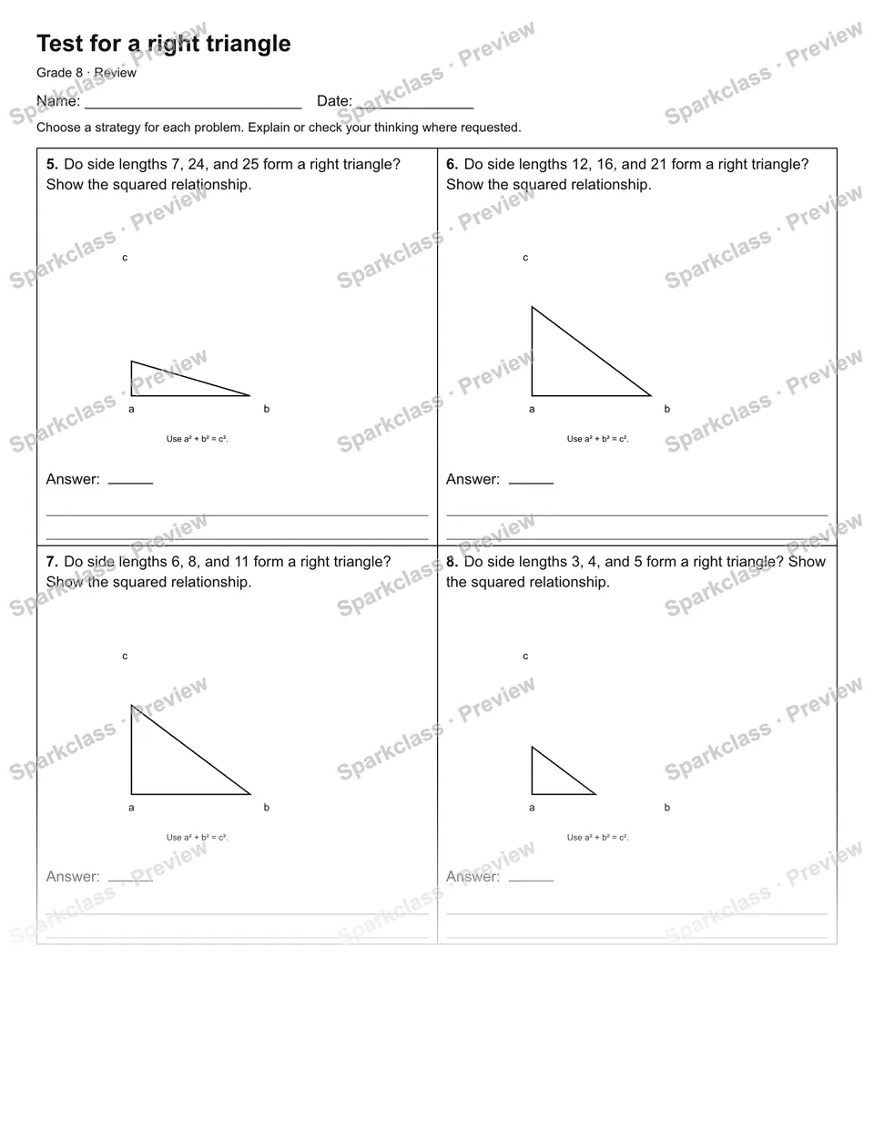 Test for a right triangle — Review — page 2