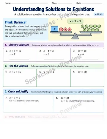 Understand Solutions — Grade 6 worksheet preview