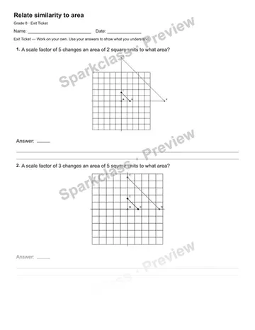 Relate similarity to area — Exit Ticket — Grade 8 worksheet preview