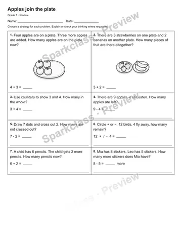 Apples join the plate — Review — Grade 1 worksheet preview