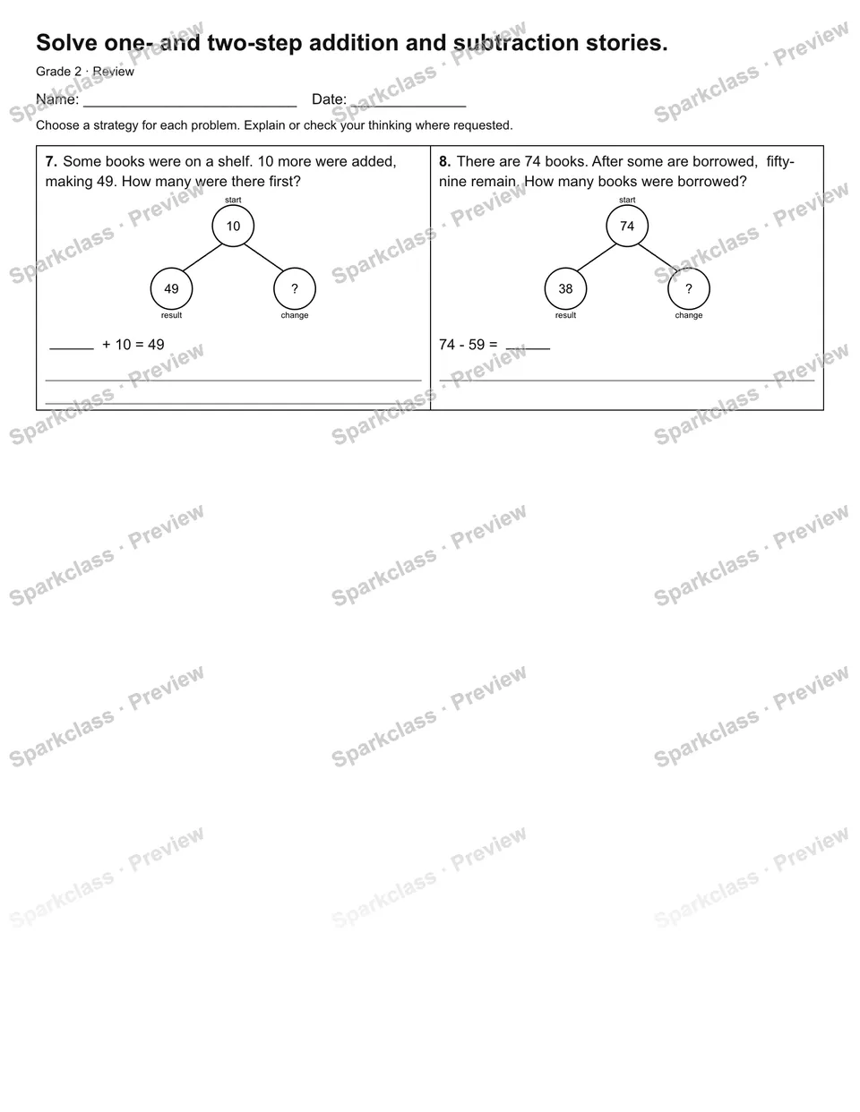 Solve one- and two-step addition and subtraction stories. — Review — page 2