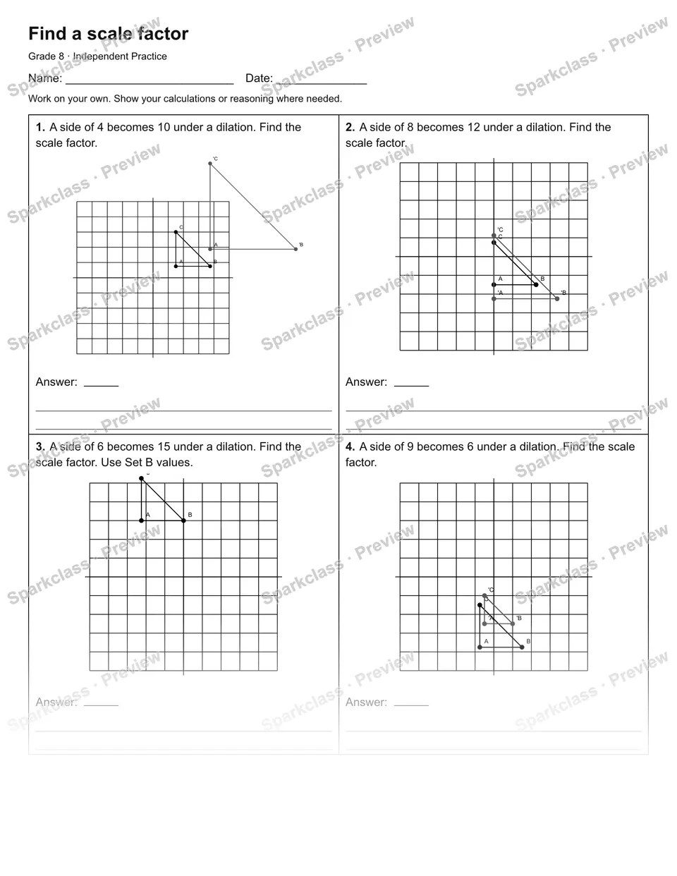 Find a scale factor — Independent Practice — page 1