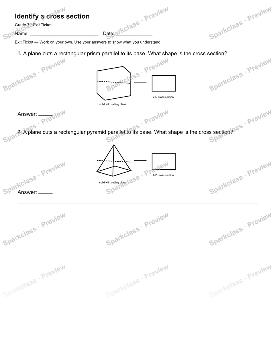 Identify a cross section — Exit Ticket — page 2