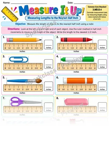 Measure Half Inch 01 — Grade 3 worksheet preview