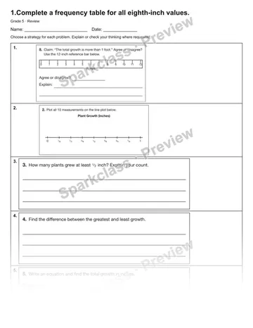 1.Complete a frequency table for all eighth-inch values. — Review — Grade 5 worksheet preview