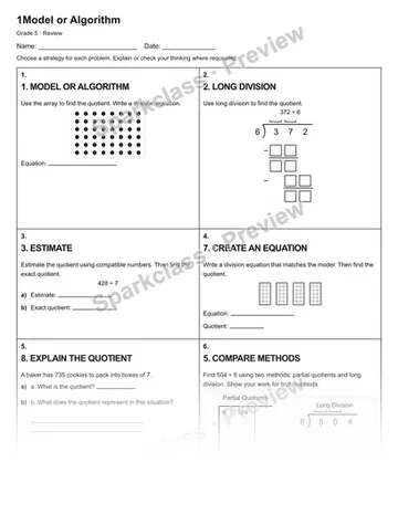 1Model or Algorithm — Review — Grade 5 worksheet preview