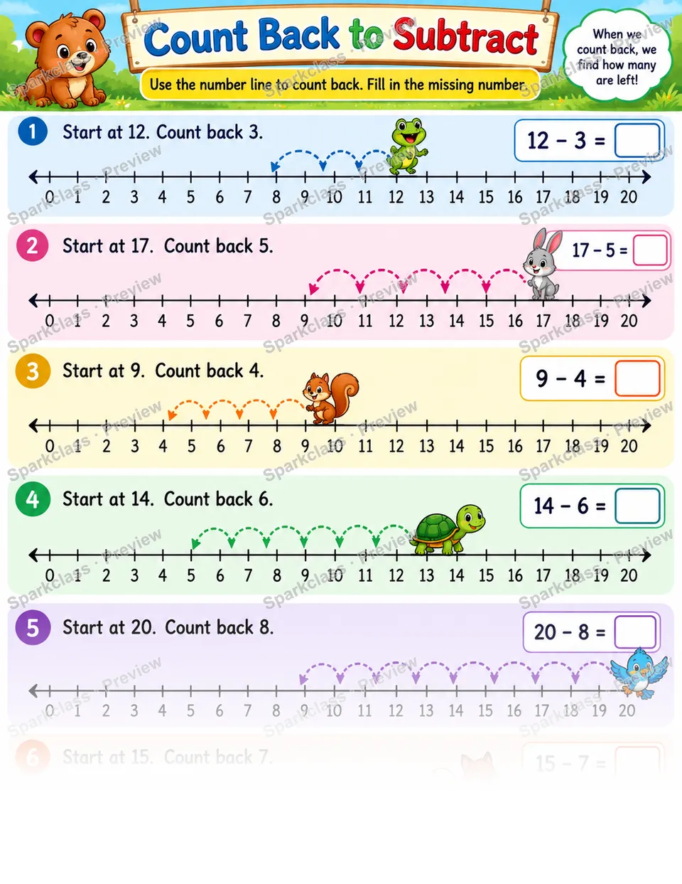 Count Back Subtraction — page 1