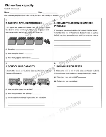 1School bus capacity — Homework — Grade 5 worksheet preview
