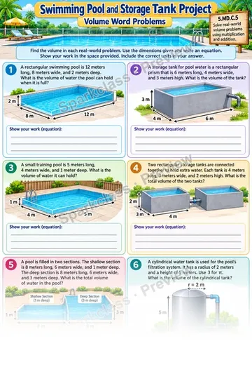 Volume Word Problems · Pool — Grade 5 worksheet preview