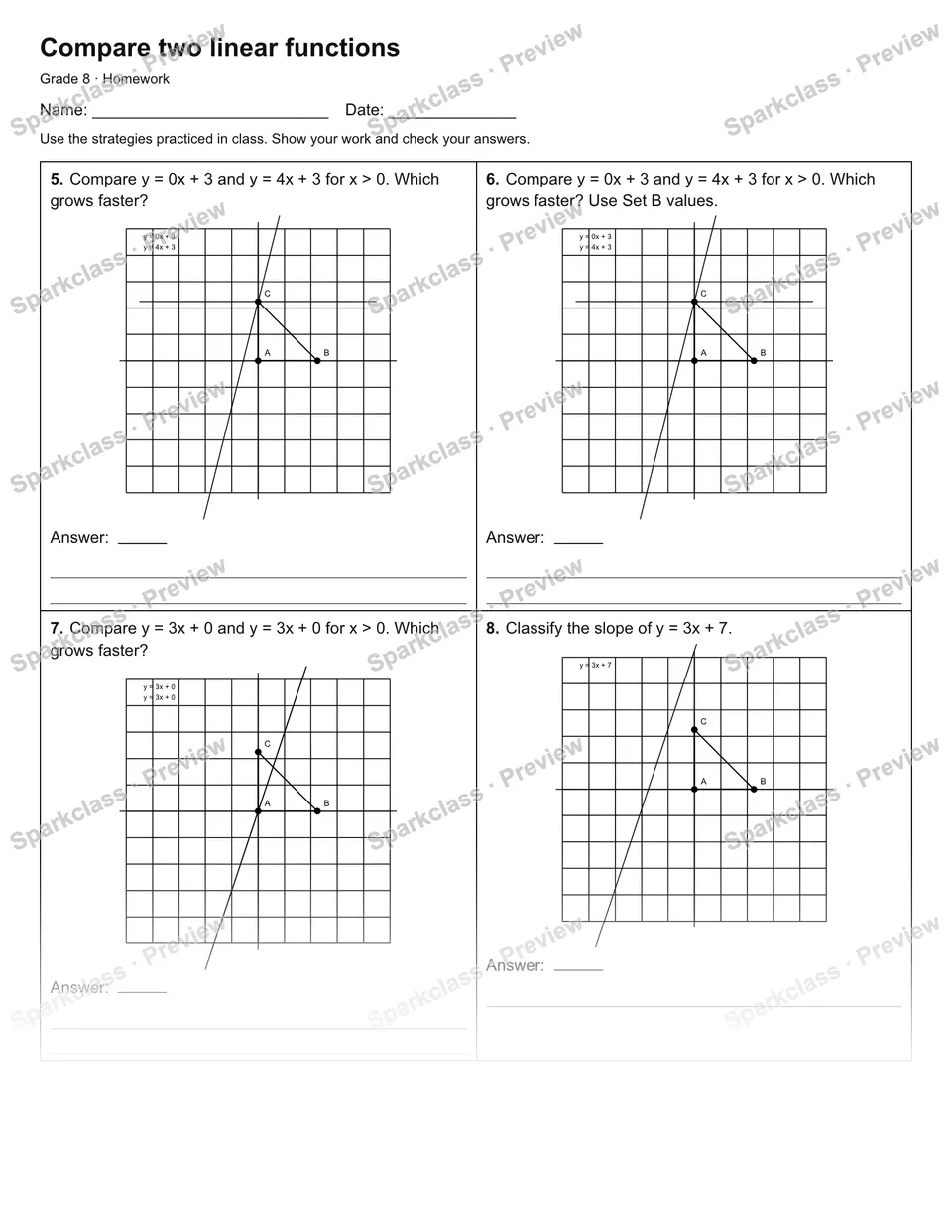 Compare two linear functions — Homework — page 2