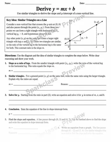 8.EE.B.6 · Derive the equation y = mx + b — Grade 8 worksheet preview