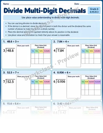 Decimal Division — Grade 6 worksheet preview