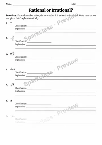 8.NS.A.1 · Know that numbers not rational are irrational — Grade 8 worksheet preview