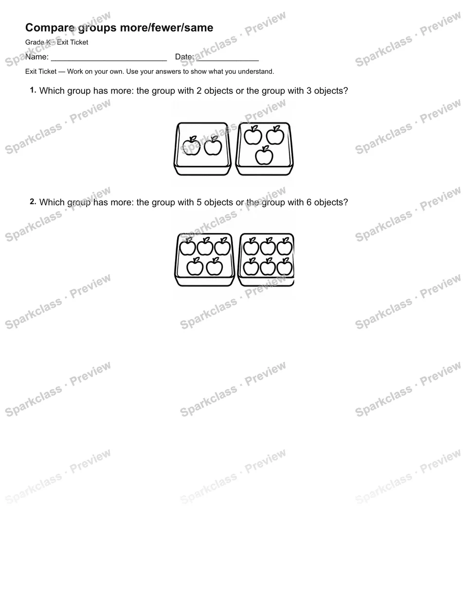 Compare groups more/fewer/same — Exit Ticket — page 2